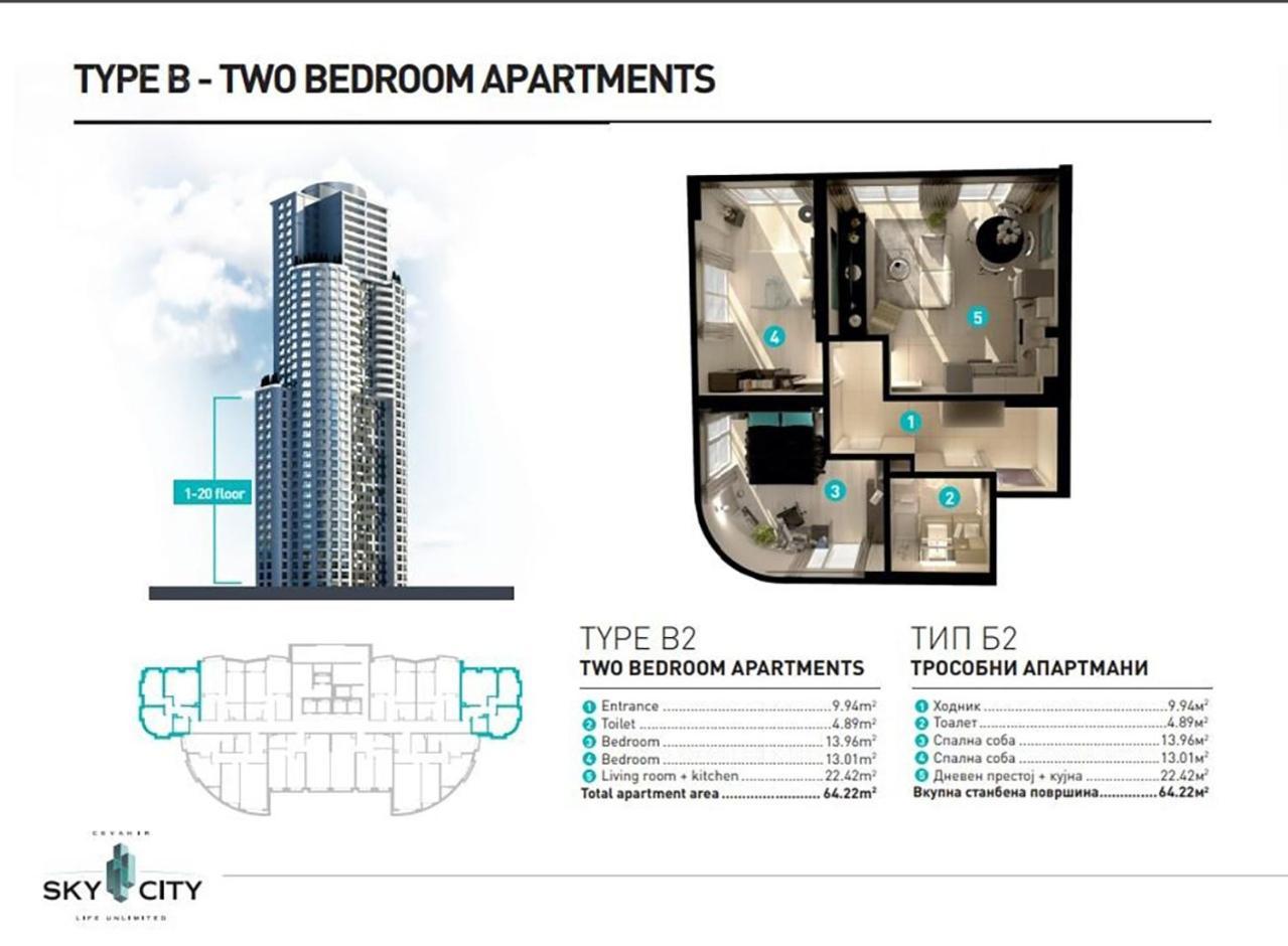 19Th & 18Th Floor Secure Apartments With Pool & Fitness & Parking Included In Price Skopje Bagian luar foto